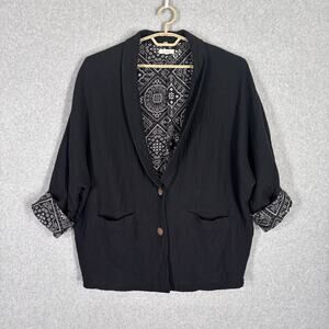 La‎ Miel Gauze Blazer Large Cuffed Paisley Accent Cotton Slouchy Quiet Lagenlook